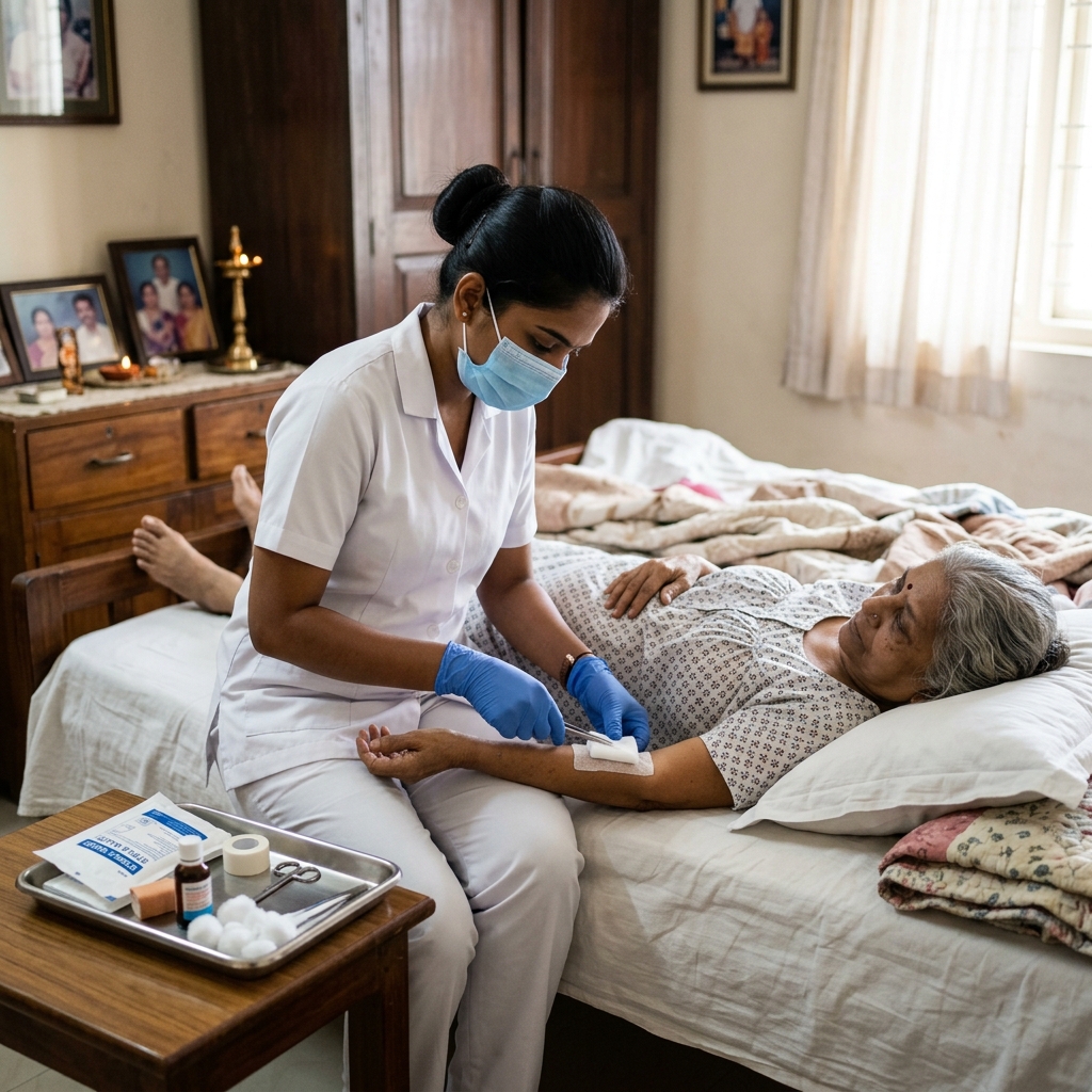 Nurse performing professional wound dressing